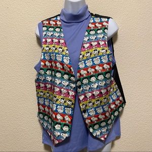 Peanuts Vintage Silk-like Vest Snoopy Joe Cool Charlie Brown Lucy Gang Rainbow
